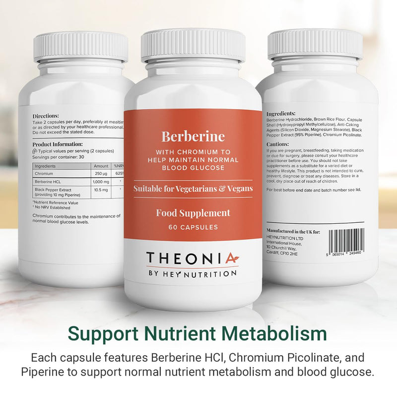 Theonia by Hey Nutrition Berberine Supplement with Organic Ceylon Cinnamon – Supports Metabolic Balance & Circulatory Wellness – Non-GMO, Vegan – 60 Capsules