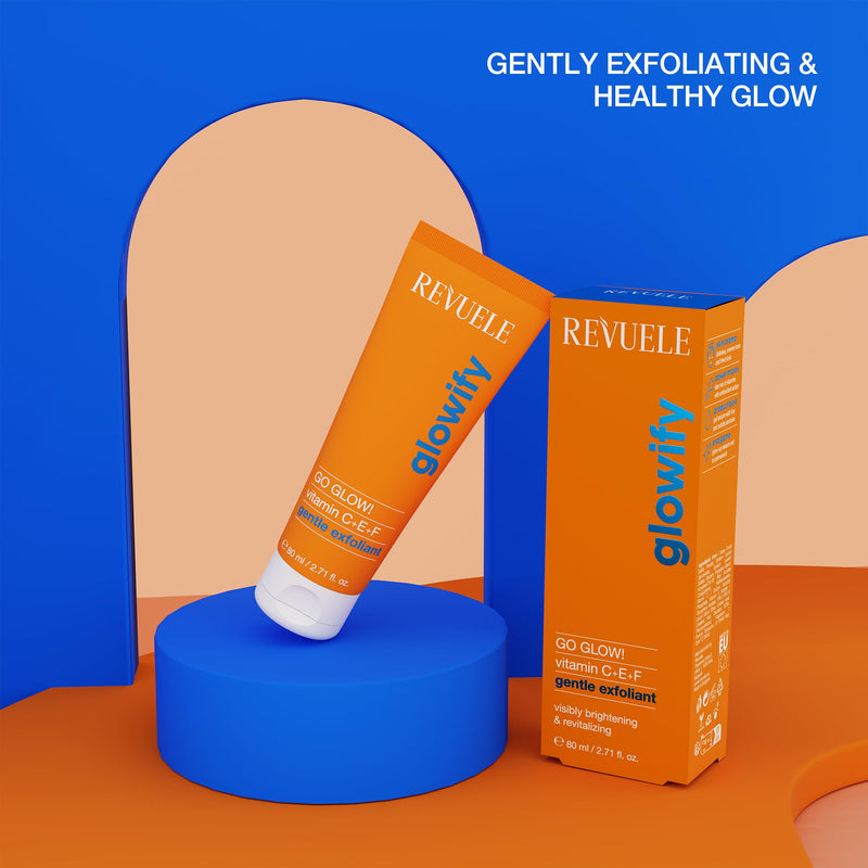 Revuele Go Glow! Gentle Exfoliant 2.7 fl.oz – Brightening & Hydrating Daily Face Gel Polish with Vitamins C, E & F – Smooth, Radiant Skin