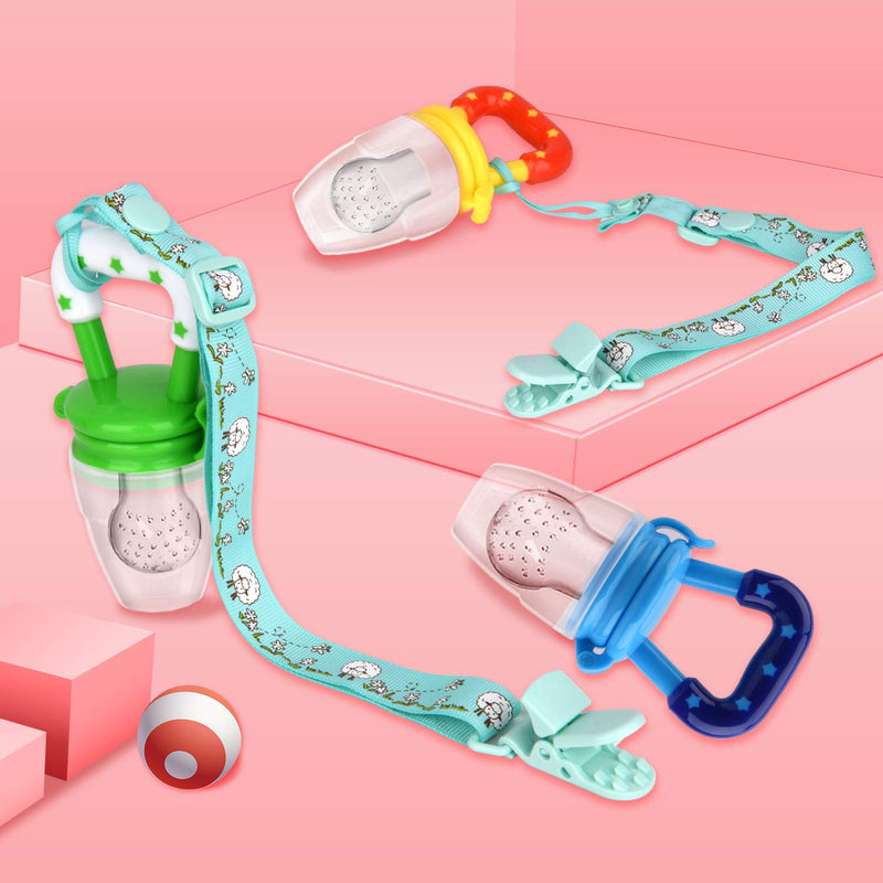 [Australia] - Food Feeder Baby Fruit Pacifier (3 Pcs) with 6 Different Sized Silicone Pacifiers 2 PCS Dispensing Spoon 90ML Spoons Clip Infant Teething Toy -Blue Blue & Green 