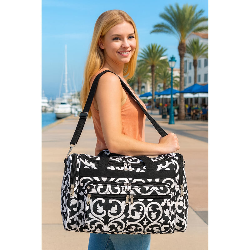 World Traveler Feel Good Prints 19-inch Duffel Bag, Black/White, One Size (81T19-501-B) Black/White -