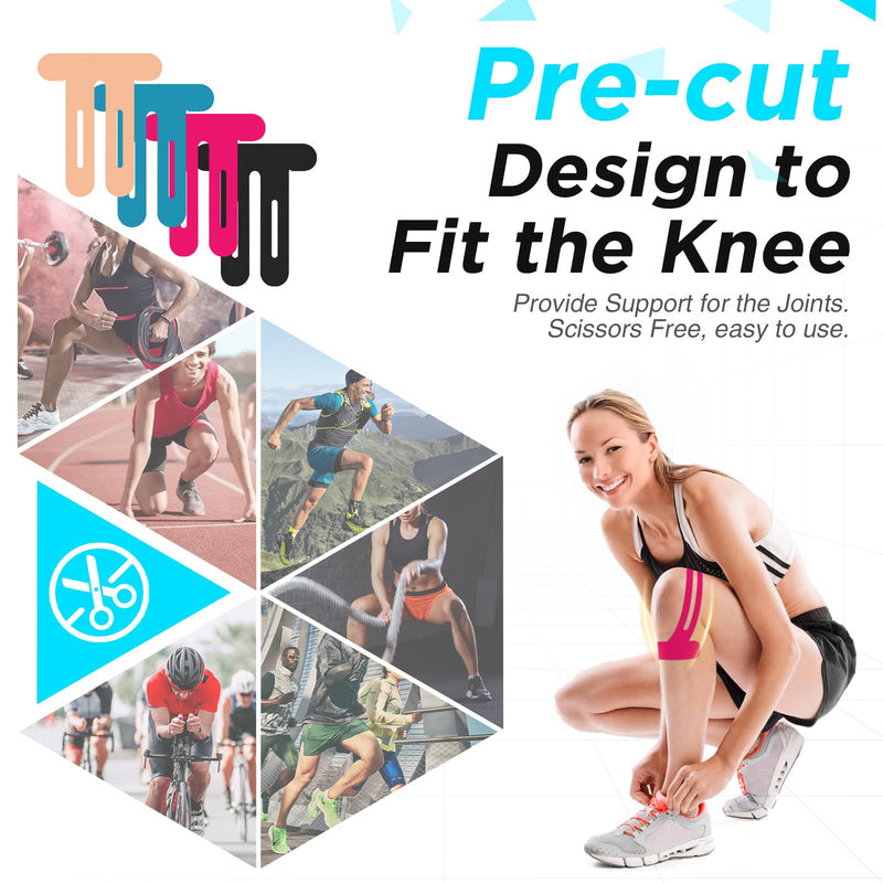 OK TAPE Nylon Kinesiology Tape for Knee, 10 Pcs Stretchable on Four Sides Precut Strips, Athletic Tape for Knee Support & Stability,Breathable and Hypoallergenic, Beige