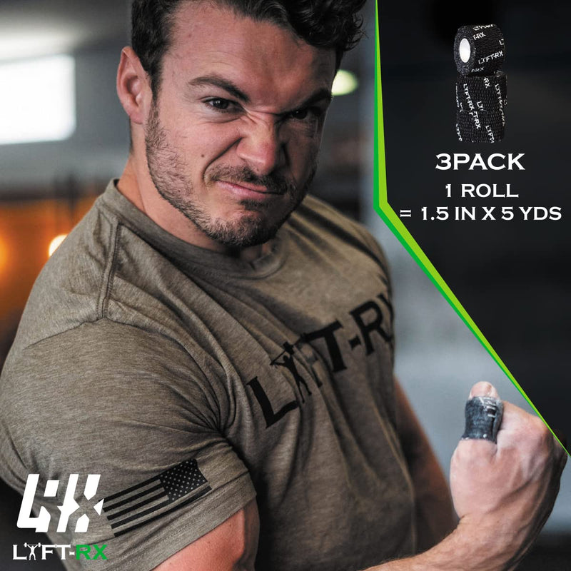 [Australia] - Weightlifting Hook Grip Tape w/Premium Adhesive for Olympic Weight Lift, Cross Training & Lifting, Stretch Fit Athletic Finger Wrap, Protects Thumb Fingers Hand & Enhances Grip Black 1.5-inch 3 ROLL 