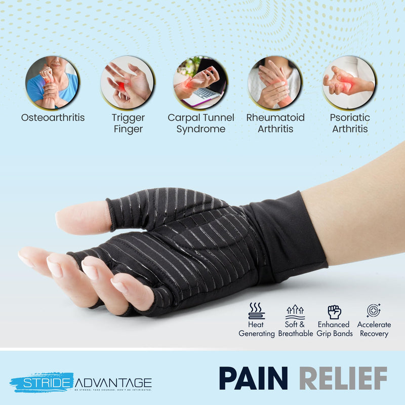 [Australia] - Hand pain gloves, Padded Copper Compression | Fingerless Glove Trigger Finger Rheumatoid Psoriatic Arthiritis Carpal Tunnel Hand Pain Relief Hand | Sport gloves, Gym Gloves Large 