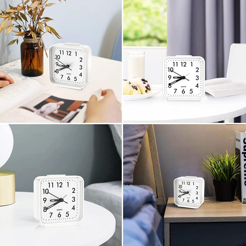 [Australia] - Ultra Small, Peakeep Battery Travel Alarm Clock with Snooze and Light, Silent with No Ticking Analog Quartz (White) White 