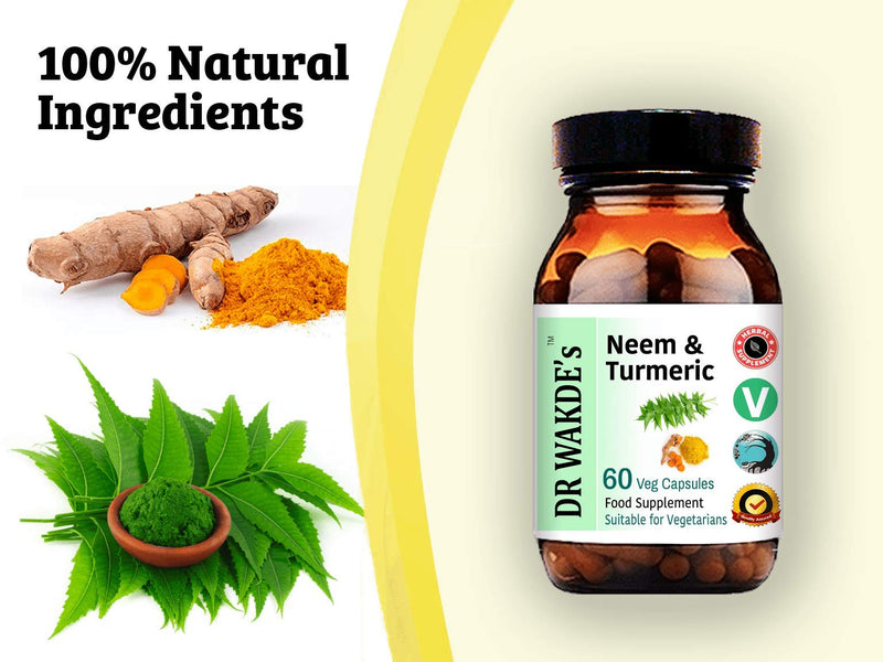 DR WAKDE'S Neem & Turmeric Capsules | 60 Veg Caps | Deep Detox | Skin Supplement | Plant-Based | Vegan | All Natural