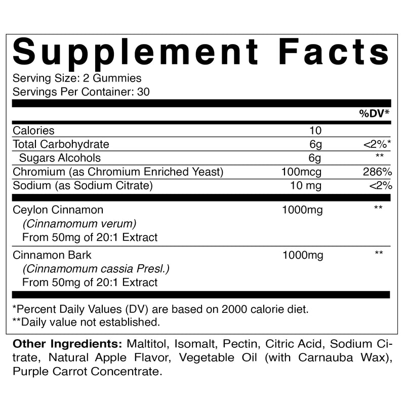 [Australia] - 2 Pack - Vitamatic Sugar Free Chromium Gummies with Ceylon Cinnamon - 2000 mg per Serving - Non-GMO - Gluten Free - 60 Vegan Gummies 