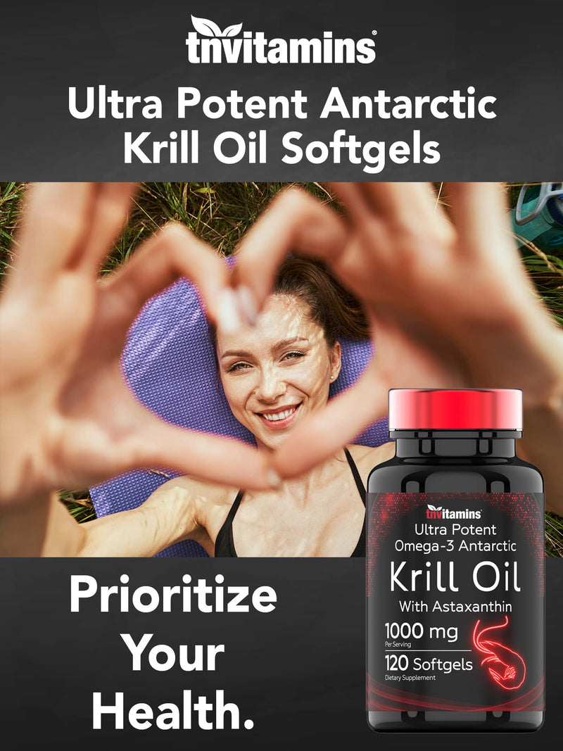 [Australia] - Antarctic Krill Oil 1000mg x 120 Softgels with Astaxanthin | 1000mg Red Krill Oil, 200 mg Phospholipids, 120 mg EPA, 80 mg DHA, 200 mcg Astaxanthin | Potent & Pure Omega-3 Cold Water Antarctic Krill 