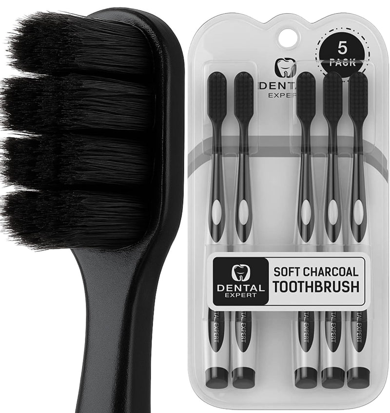 Soft Toothbrushes for Adults - Black Charcoal Toothbrush Ultra Soft for Sensitive Gums - Teeth Whitening Brush for Adults & Children [Extra Family Pack] Super Soft Tip Bristles