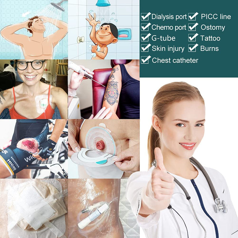 [Australia] - Waterproof Dialysis Catheter Shower Cover 8x8 - No Glue On The Center of The Patch, PD Peritoneal Dialysis Port Shower Protector Shield Island Bandage Dressing Patch Accessories (Pack of 25) (8"x8"+pad)-25pcs 