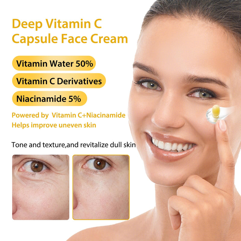 Deep Vitamin C Capsule Face Cream,Moisturizer Capsule Facial Cream,Hydrating Night Face Cream Skincare 4.9 OZ Vitamin C Capsule Cream