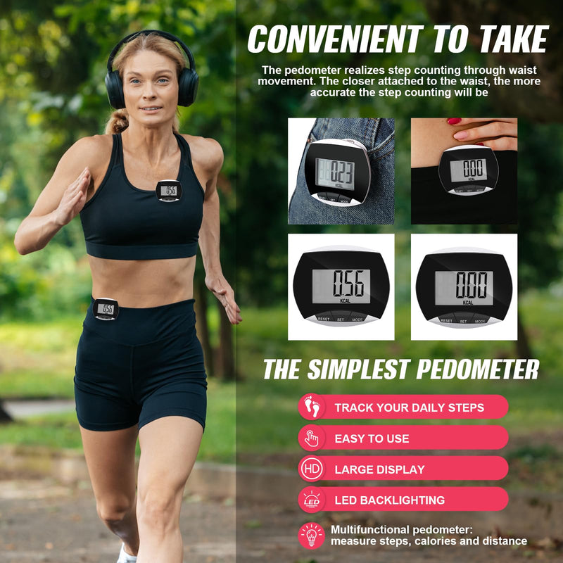 [Australia] - Weewooday Pedometer for Walking Steps and Miles Simple Pedometer Clip on with Large Digital Display Portable LCD Step Counter Bulk Gift for Women Men Adults 16 
