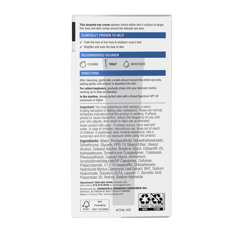Neutrogena Rapid Wrinkle Repair Retinol Eye Cream, 0.5 fl. oz | For Dark Circles, Anti-Aging Under Eye Cream, Retinol & Hyaluronic Acid, Fine Lines Wrinkles & Dark Spots 0.5 Fl Oz (Pack of 1)