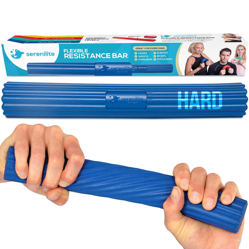 [Australia] - Serenilite Flexible Resistance Bar, Grip Strength Trainer, Resistance Band, Forearm Exerciser Workout, Flexible Bar for Tennis Elbow, Golfers Elbow, Physical Therapy, Pain Relief, Tendonitis, Recovery Hard (Blue) 