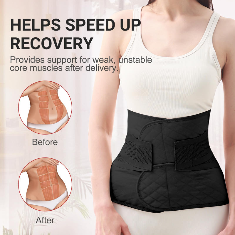 [Australia] - Postpartum Belly Band Wrap: Abdominal Binder Post Surgery Postpartum Belly Wrap Post Partum Binder - C Section Recovery Support Belt Postpartum Girdle Stomach Hysterectomy Belly Band Black Medium 