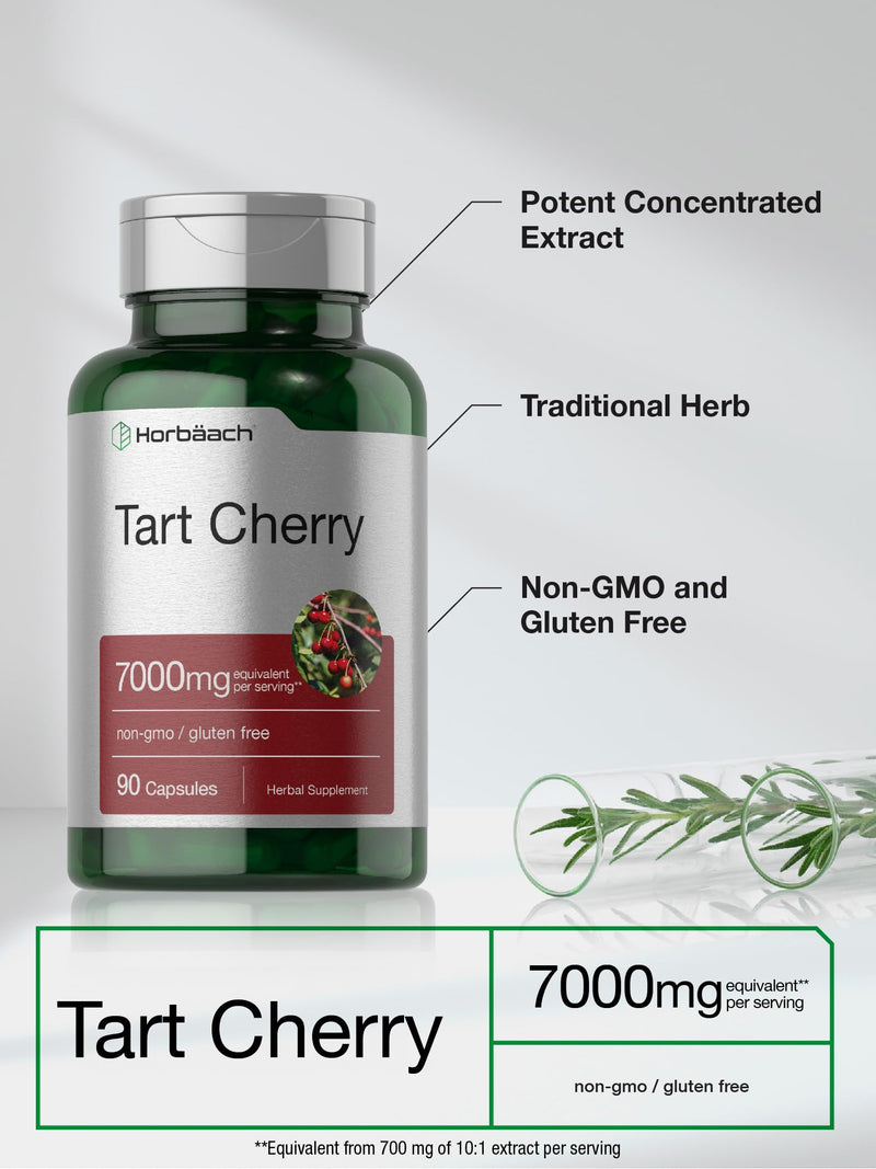 Horbäach Tart Cherry Extract 7000mg | 90 Capsules | Traditional Herb Supplement | Non-GMO and Gluten Free Formula