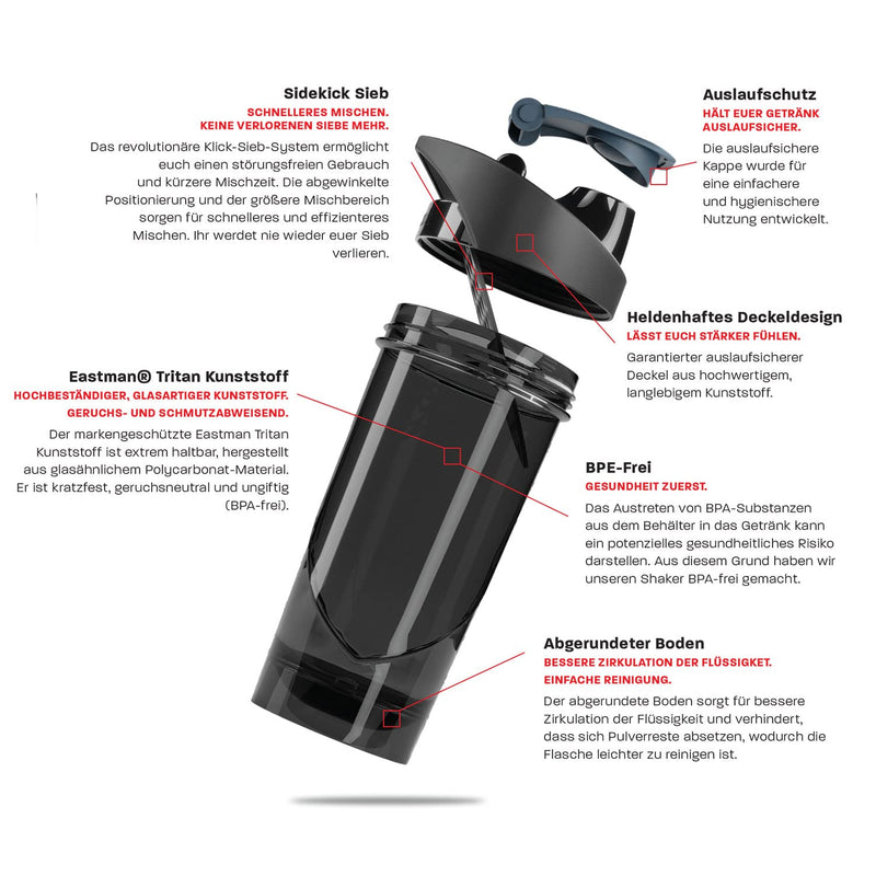 [Australia] - Shieldmixer Hero Pro Classic Shaker Joker - BPA-free - Gym Accessories - Protein Shaker - Fitness Drinking Bottle - Black - 700ml 