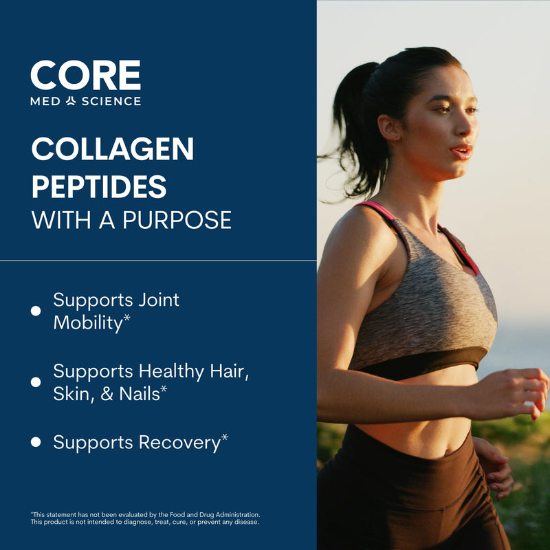 Core Med Science Collagen Peptides Powder - NSF Certified for Sport | Hydrolyzed Bovine Collagen Supplement for Women & Men Supports Skin, Hair, Joint & Bone Health - 30 Servings, Watermelon 1.1 Pound (Pack of 1)