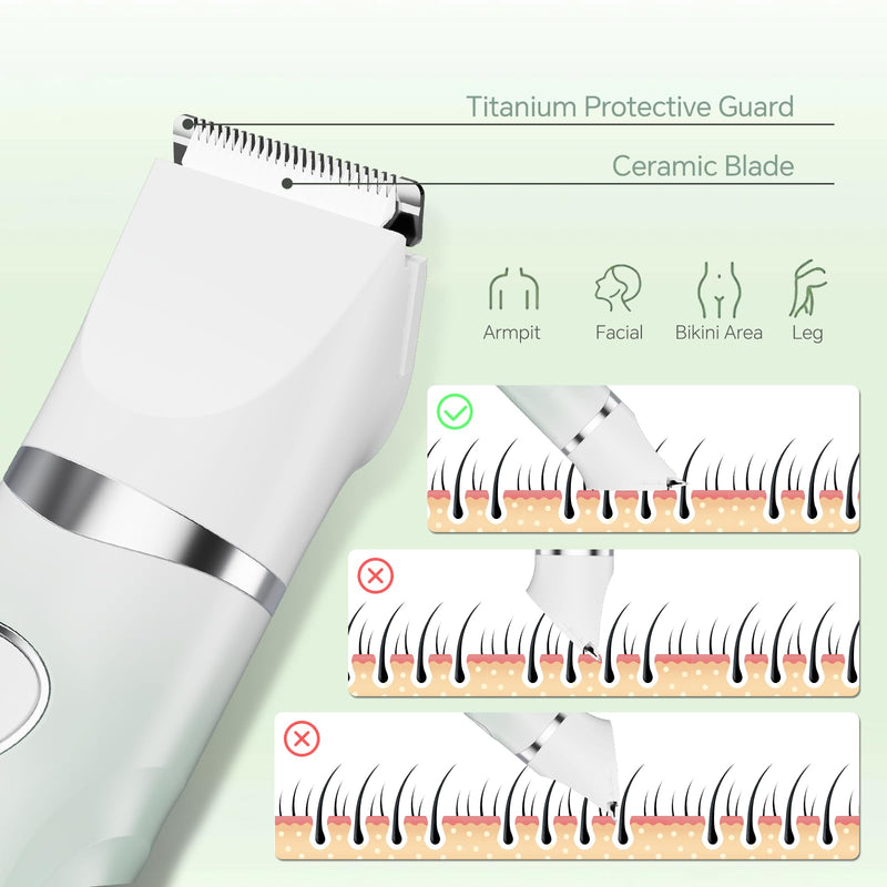 Bikini Trimmer for Women, 3-in-1 Painless Electric Razors for Silk Skin, Wet/Dry Body Hair Shaver for Face Nose Eyebrow Arms Armpit Legs Pubic Area, IPX7 Waterproof, Ceramic Blade
