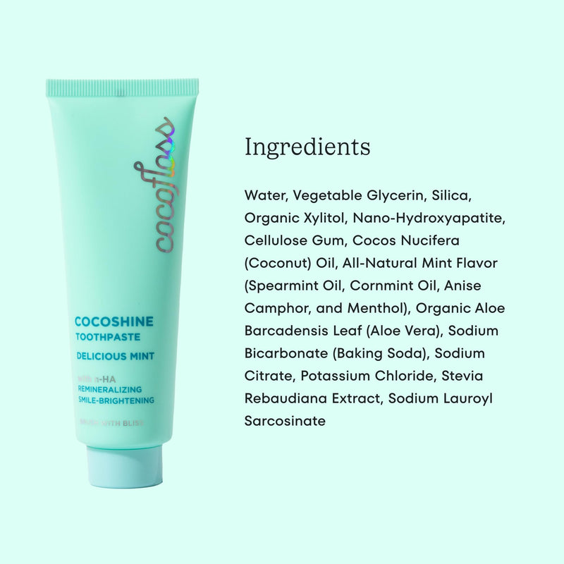 [Australia] - Cocofloss Cocoshine Whitening Toothpaste, Remineralize & Repair Sensitive Teeth, Fluoride-Free with n-HA, Kid-Friendly, Delicious Mint, 3.4 oz 