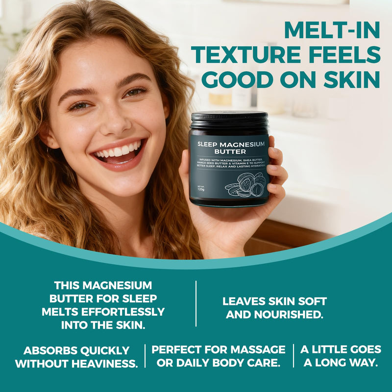 Magnesium Butter for Sleep, Deep Winter Nighttime Magnesium Body Cream with with Shea & Mango Seed Butter, Magnesium, Vitamin E and Natural Essential Oils for Relaxation(1 PC) 1 Pc