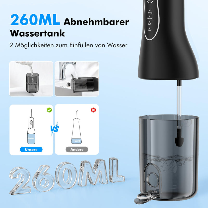 [Australia] - ETROBOT Oral Irrigator Wireless Electric Tooth Cleaner, 2024 Electric Water Flosser - 4 Modes & 5 Nozzles Interdental Space Cleaner, IPX7 Waterproof, Oral Irrigator Test Winner, Dental Irrigator for Oral Care Black 