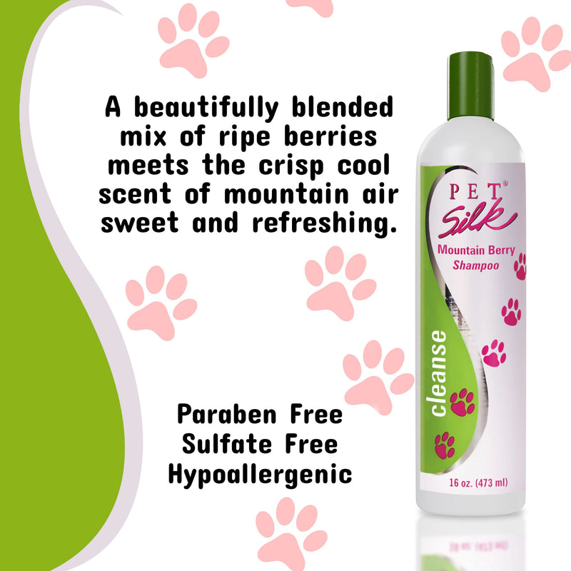 Pet Silk Shampoo - Long Lasting Fresh Scent - Clean and Condition Pet's Fur - Gentle Odor Remover for Puppies, Dogs and Cats (Mountain Berry - 16 oz) - PawsPlanet Australia