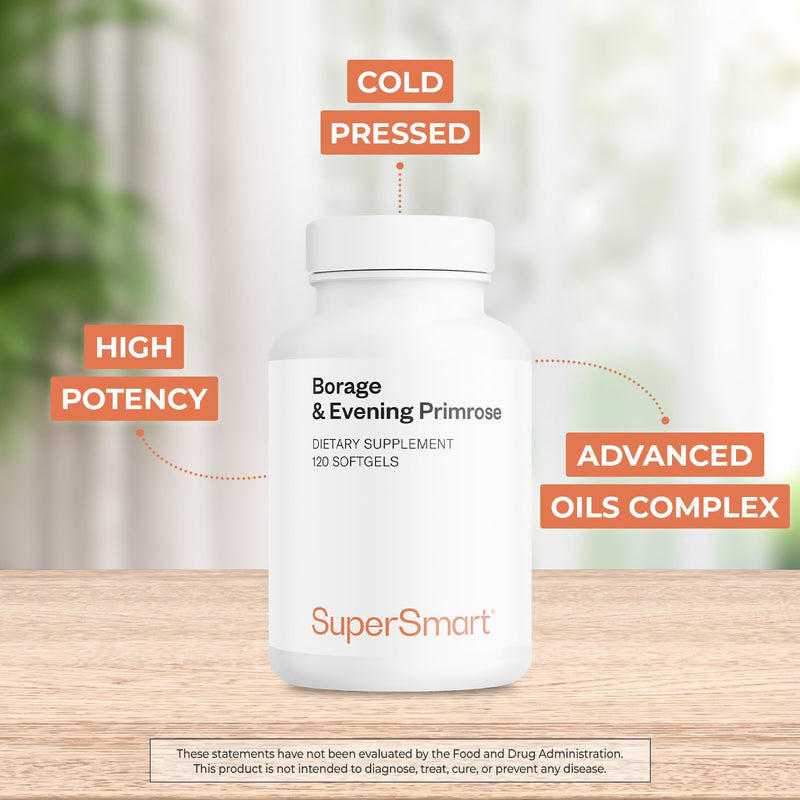 [Australia] - Supersmart - Borage & Evening Primrose (High Potency) - GLA Oil Gamma Linolenic Acid Cold Pressed - with Vitamin E, Borage Oil & Evening Primrose Oil Supplement | Non-GMO & Gluten Free - 120 Softgels 
