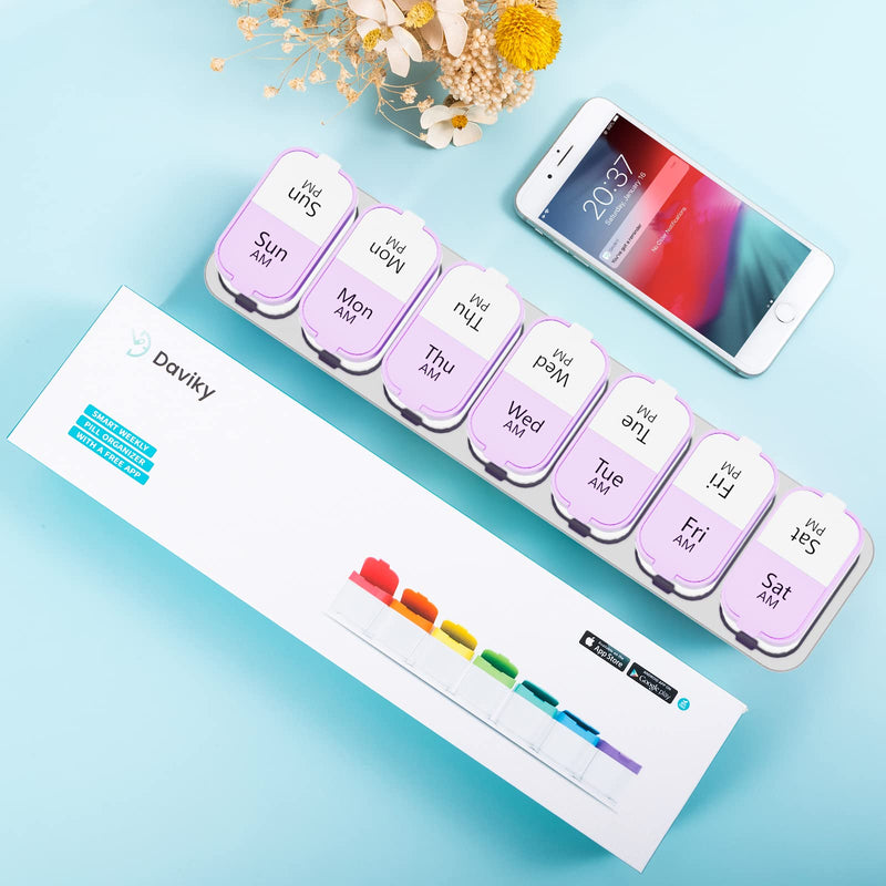 Daviky Large Pill Organizer 7 Day, Weekly XL Pill Box 2 Times a Day, Extra Big Medicine Case AM PM for Vitamins, Supplements and Medication Purple 1 Count (Pack of 1)