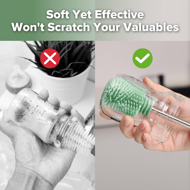 [Australia] - haakaa Cleaning Brush Silicone Bottle Brush Double-Ended Soft Silicone Bristles for Breast Pumps, Breast Milk Collectors, Baby Bottles, Teats, Breastmilk Storage Bags, Pea Green-1pk 1 Piece Set 