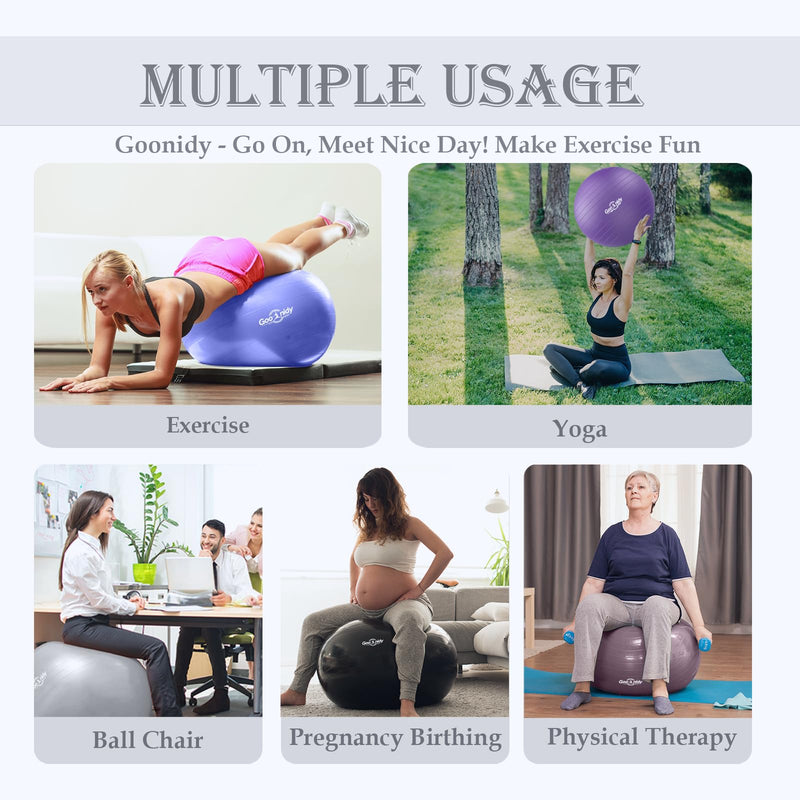 [Australia] - Soft Exercise ball, Anti-Burst Yoga Ball Chair Supports 2200lbs, Workout Equipment w/ Pump for Pregnancy Medicine Birthing Physical Therapy Stability Excersing Birth Swiss Fitness Gym Physio Labor Abs Purple S(38-45cm) 
