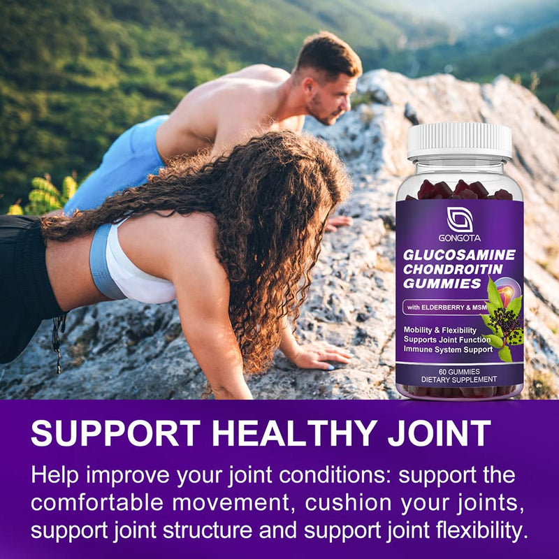 [Australia] - Glucosamine Chondroitin Gummies - 2- Pack, Extra Strength 1500mg Glucosamine with MSM & Elderberry, Joint Support Supplement, Best Cartilage & Immune Support Supplement for Men and Women - 120 count 60 Count(pack of 2) 
