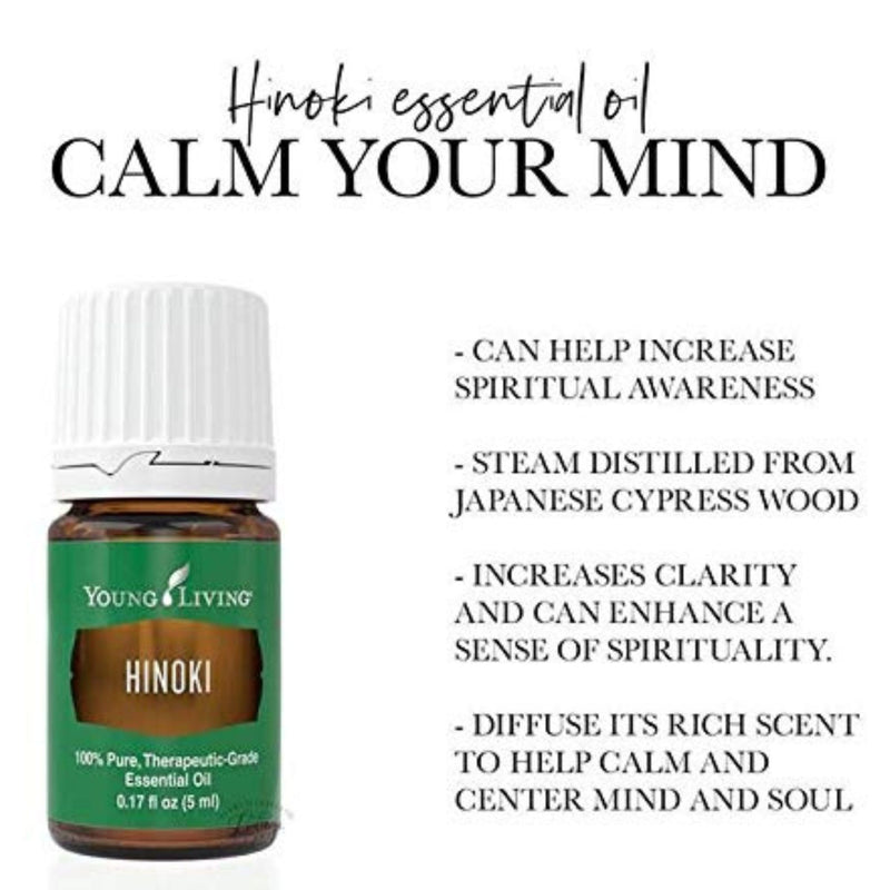 Young Living - Hinoki Essential Oil 5 ml | Refreshing & Calming Ambiance | Ideal for Diffusing at Work | Calming Aroma for Studying | Soothing Post-Workout Massage | Meditation Relaxation