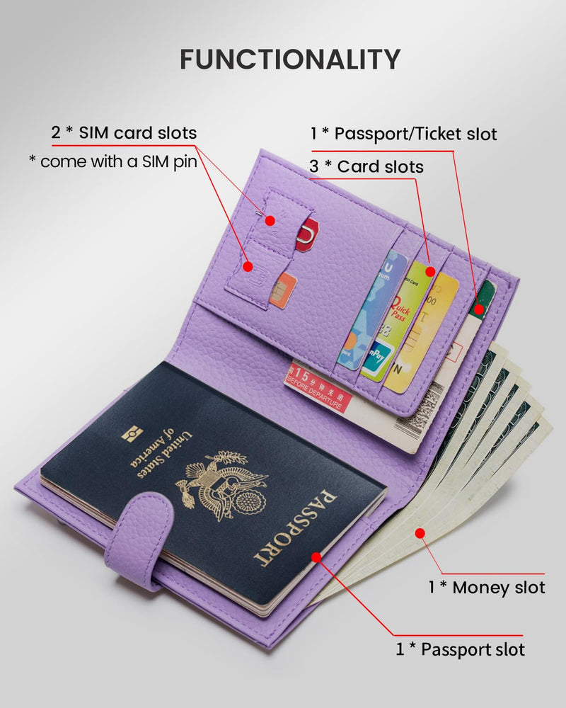Karmiir RFID Blocking Small Leathear Coin Wallet & RFID Blocking Leather Passport Wallet, Light Purple(Same Color&Material)