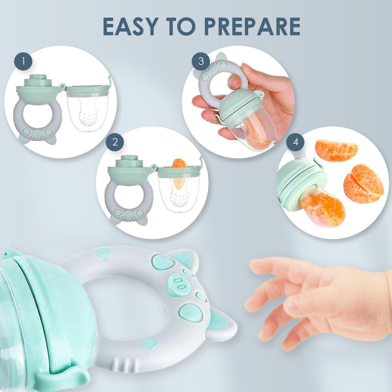 [Australia] - Bluet B- Baby Fruit Feeder Pacifier - BPA-Free Silicone Baby Food Feeder for Self-Feeding - Teething Relief - 4+ Months, 6 Silicone Nipples - 2 Pack Fresh Fruit Pacifier Frozen Teether (Green) Green 
