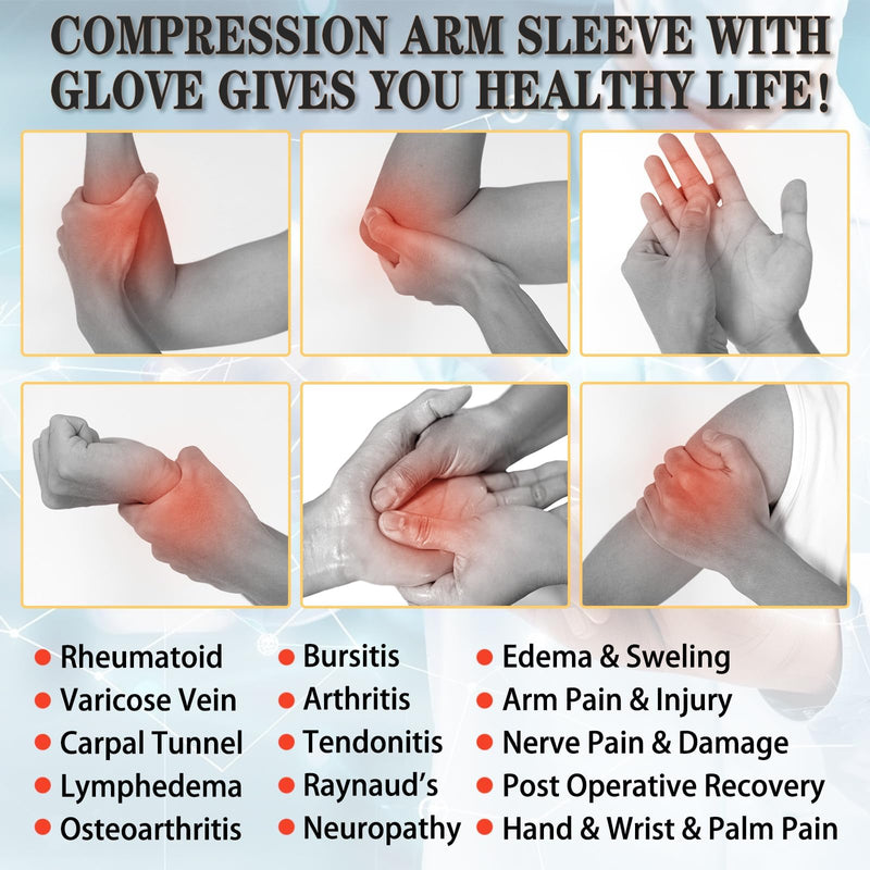 [Australia] - Copper Long Compression Arthritis Glove with Wrist Strap (1 Pcs), 20-30 mmHg Lymphedema Compression Arm Sleeve with Gauntlet, Fingerless Graded Pressure Full Arm and Hand Support for Men Women Right Hand Black Large 