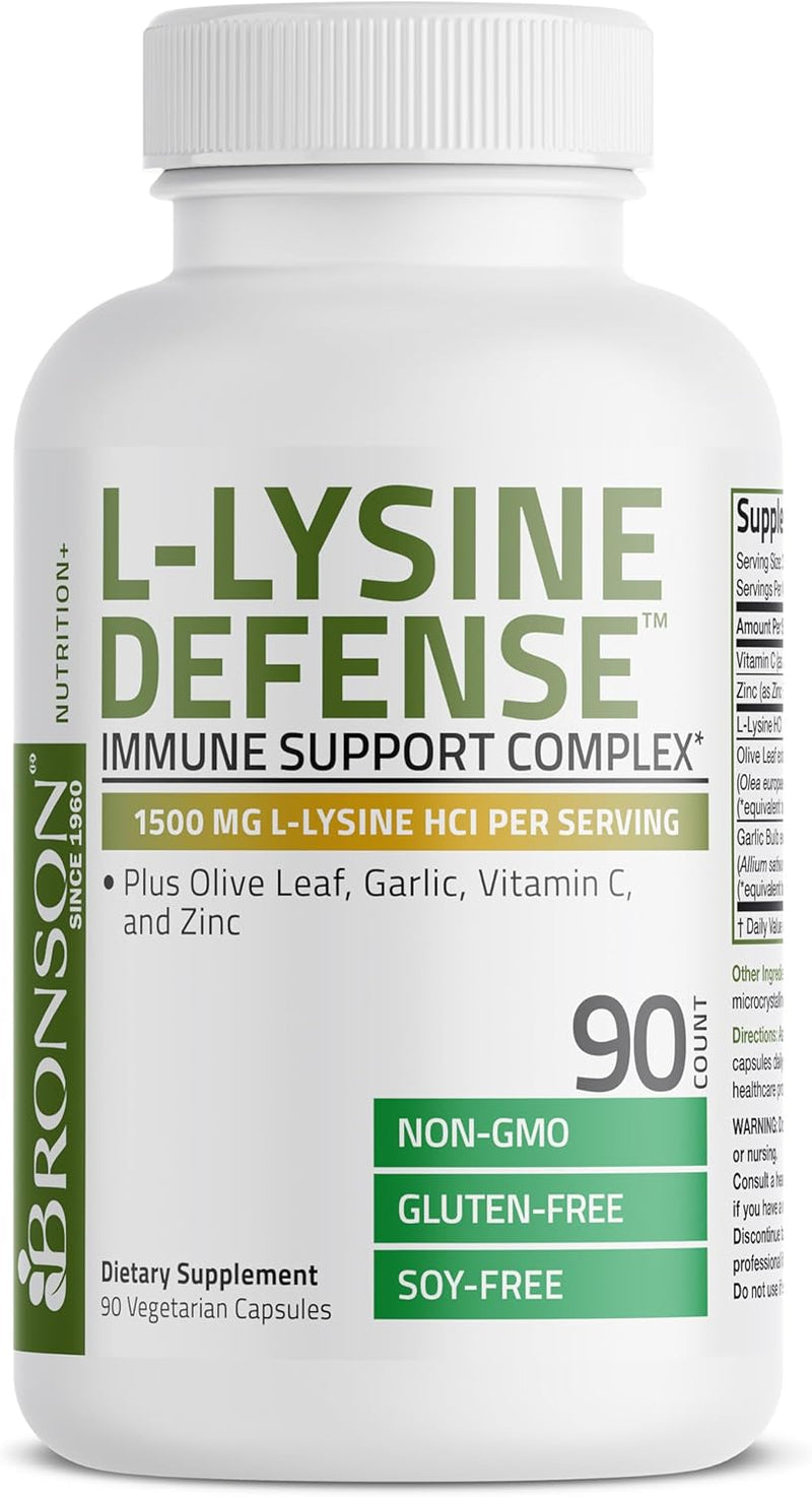 Lysine Rescue, Amino Acid Supplement L-Lysine Defense Immune Support Complex 1500 MG L-Lysine Plus Olive Leaf, Garlic, Vitamin C and Zinc