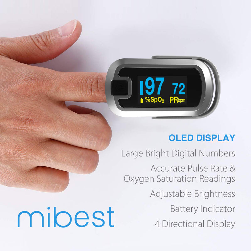 [Australia] - mibest OLED Finger Pulse Oximeter, O2 Meter, Dual Color White/Silver 