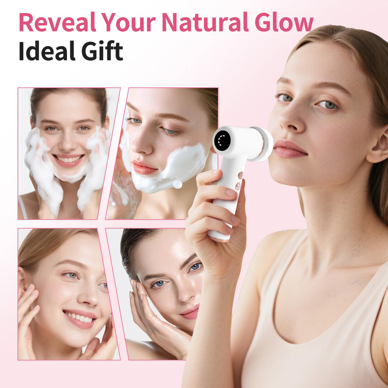 4 in 1 Facial Cleansing Brush, Multi Function Electrical Face Wash, Brush IPX6 Waterproof Portable Face Scrubber, 5 Speed Adjustable, 2 Rotation Directions Adjustable, Gift for Women Men (White) White