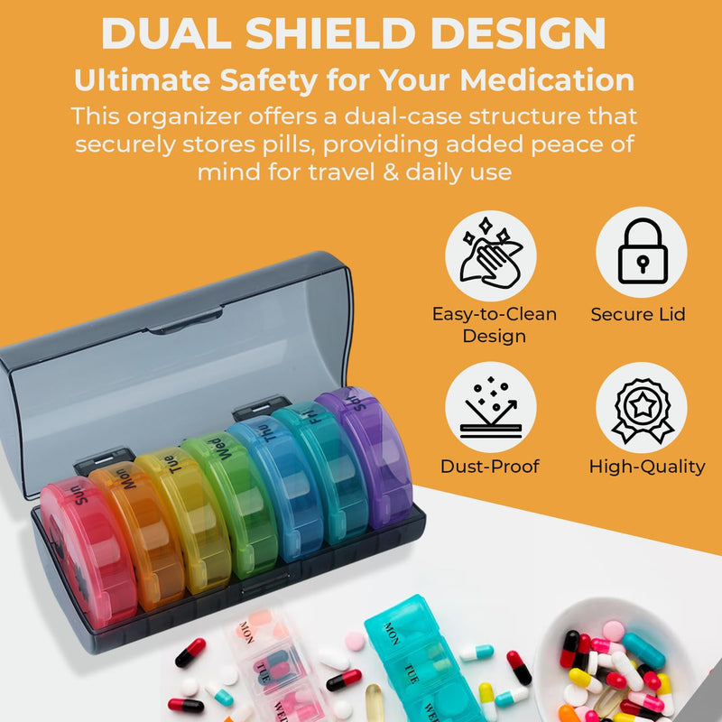 14 Compartment Pill Organizer — Portable Weekly Pill Box 7 Day 2 Times A Day — Am/Pm Pill Case for Medicine, Vitamins, Supplements — BPA Free Travel Large Pill Sorter for Day & Night, Clear