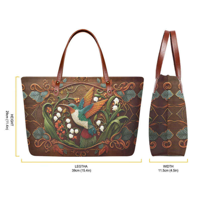 Purse and Handbag Set for Women, Large Hobo Bag with Wallet and Make Up Bag, 3 Piece Top Handle Purse Set Brown-hummingbird Flower