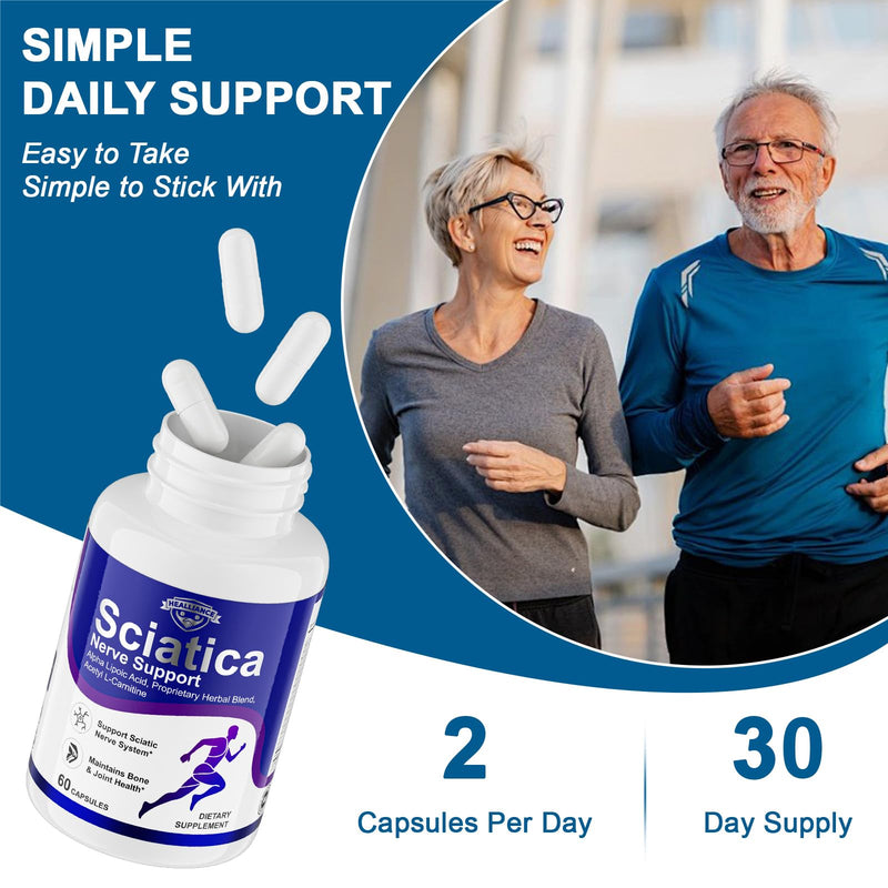 Sciatica Ease and Nerve Ease Supplement with Alpha Lipoic Acid, Acetyl L-Carnitine, Benfotiamine and B Vitamins for Sciatica, Hip, Buttocks and Nerve Comfort, 60 Capsules