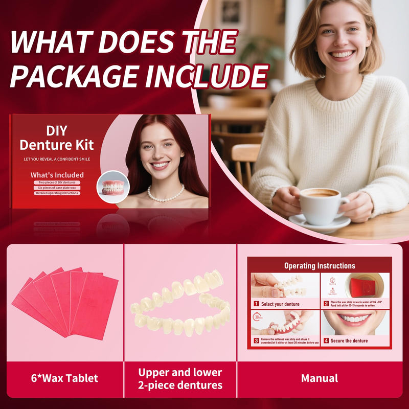 [Australia] - Dentures DIY Kit: Full Set Top & Bottom Fake Teeth for at-Home Smile Enhancement - Easy & Universal Fit-A06 