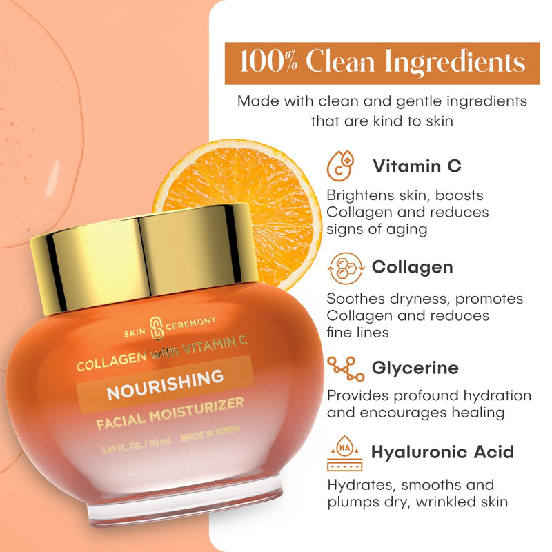 Collagen & Vitamin C Moisturizer - Brightens Skin, Reduces Fine Lines & Wrinkles - Anti-Aging, Dermatologist Tested, Clean Beauty, Korean Skin Care - 1.69 FL.OZ. Collagen & Vitamin C