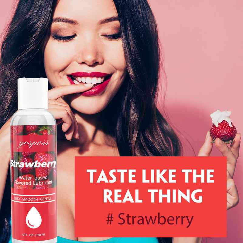 [Australia] - 4 fl.oz. Strawberry Flavored Water Based Lubricant for Men Women, Sugar-Free Natural Feel Personal Lube for Couples Massage, Long-Lasting Gel Non-Sticky Slippery Flavored Lube & Latex Compatible 4 Fl Oz 