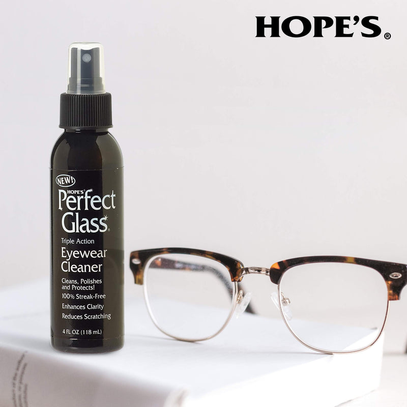 HOPE'S Perfect Glass Eyewear Cleaner - Eye Glass Cleaner for Glasses and Sunglasses - Anti Scratch and Anti Glare Lens Cleaner Spray, 4 Fl Oz, Pack of 1 4 Fl Oz (Pack of 1)