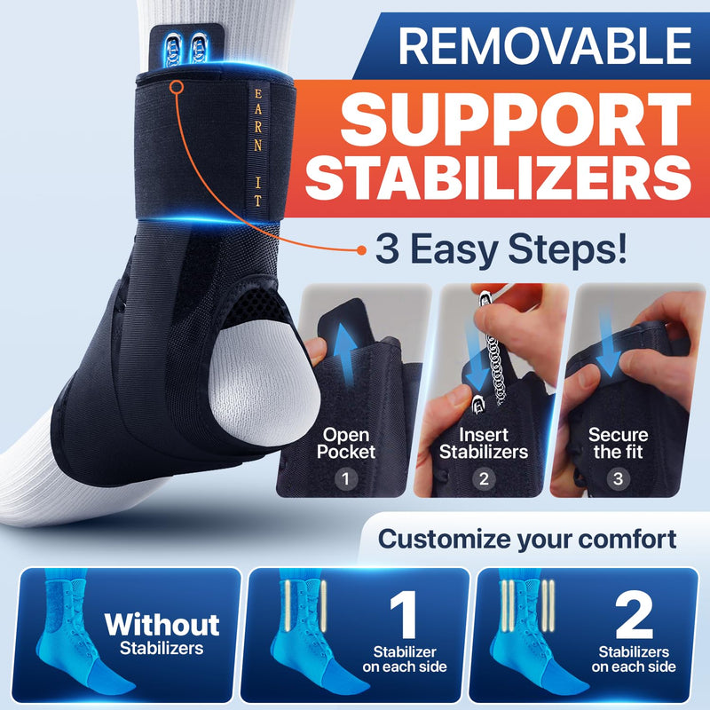[Australia] - Dr. Brace®️ Breathable Ankle Brace For Sprained Ankle, Slim Fit. Unique Multi-Function Removable Stabilizer- Quick Lace Up Ankle Support for Women Men, Easy to use for Injury, Sprain, Sports (Black, Medium) Black 