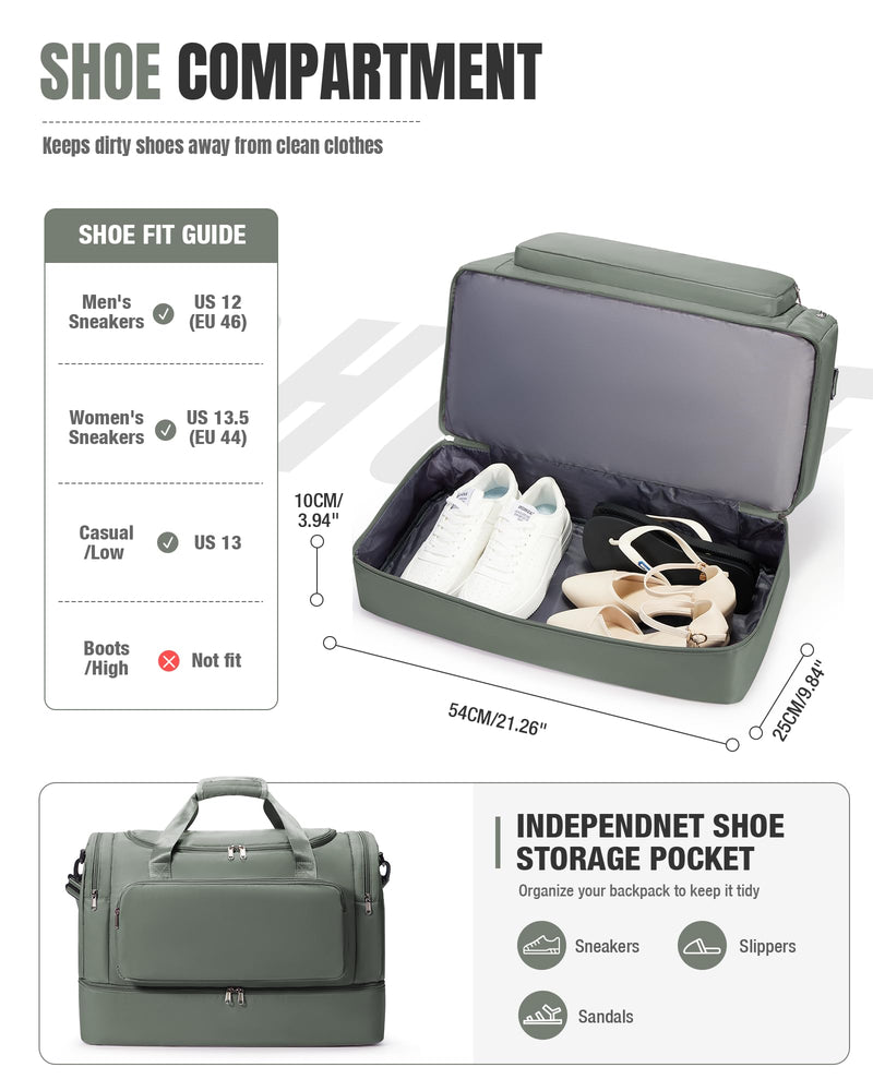 Large Travel Duffle Bag Women Weekender Overnight Bag with Shoe Compartment | Waterproof Large Carry On Weekend Duffel Bag for Travel Sport Businese,Hospital Bags for Labor and Delivery -Green