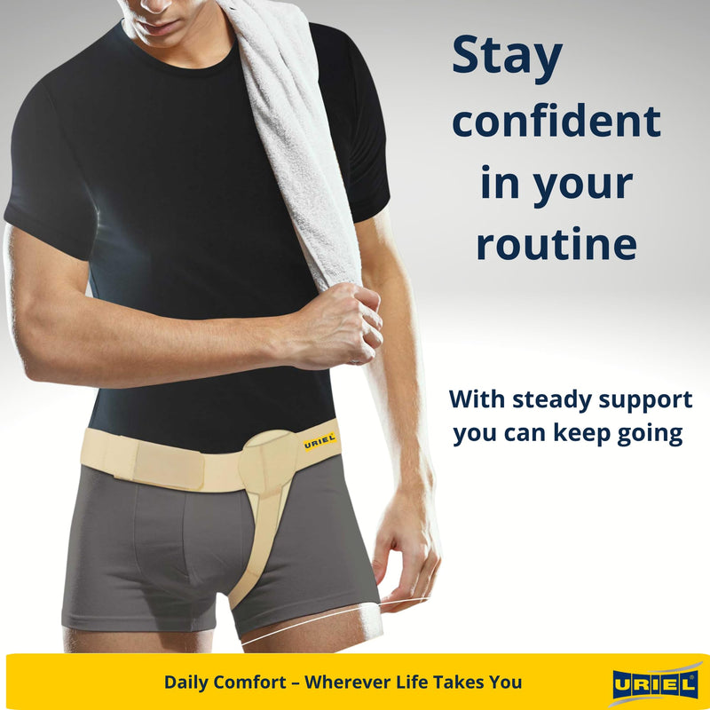 [Australia] - URIEL Left Side Hernia Belts for Men - Inguinal Hernia Belt for Men, Pre and Post Surgery Truss, Size Medium, Cream (35.3-39.5 Inches) Cream (Left) 