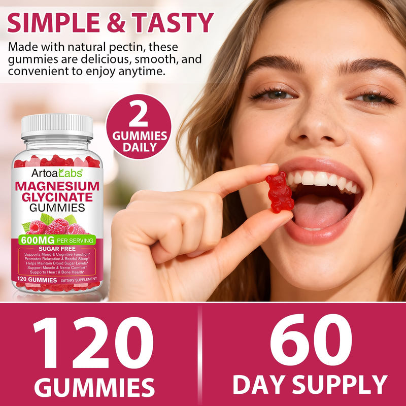 Magnesium Glycinate Gummies - 120 Count High Absorption Magnesium Complex for Sleep, Calm & Relaxation Support | Gluten-Free Supplements for Men, Women & Family