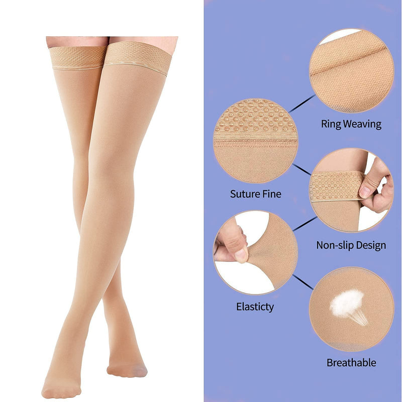 [Australia] - Compression Stockings for Women & Men, 15-20mmHg Thigh High Compression Socks,Closed Toe Medical Compression Socks with Silicone Dot Band-Best Support for Running Nursing Sports Varicose Veins Beige XX-Large 